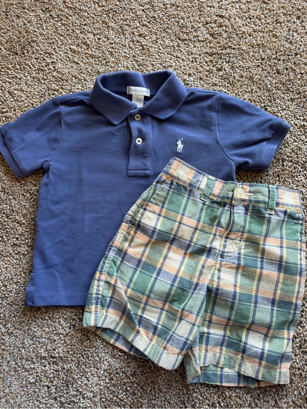 POLO RALPH LAUREN Navy Polo & Colorful Plaid Short Matching Set
